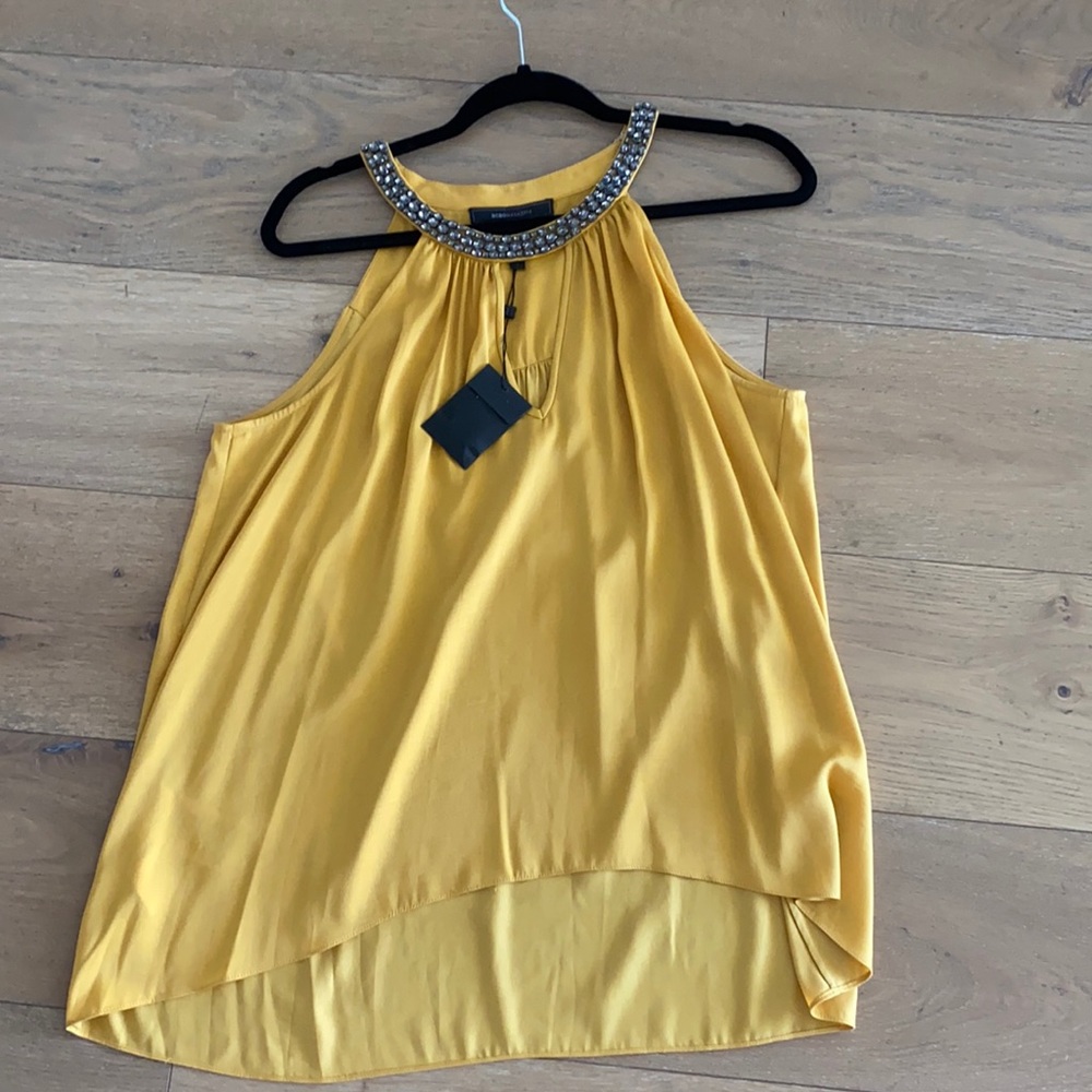 BCBG silk mustard top NWT